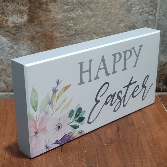Happy Easter White Block Sign Flower Artwork - Picture 5 of 8